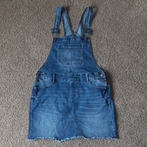 SO Blue Denim Overall Skirt with Contrast Stitching